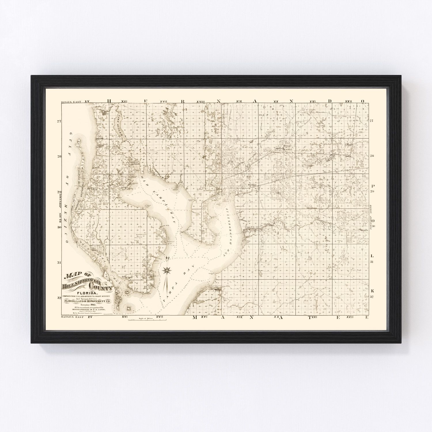 Vintage Map of Hillsborough County, Florida 1882