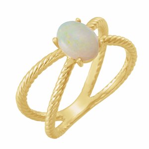 14K Yellow Gold 8x6 mm  Natural White Opal Criss-Cross Ring