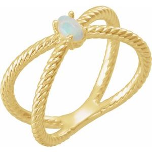 14K Yellow Gold 5x3 mm  Natural White Opal Criss-Cross Ring