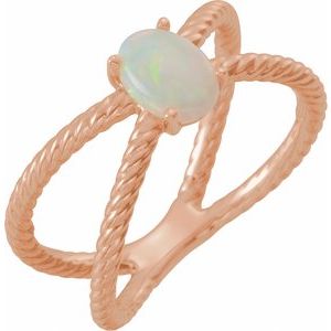 14K Rose Gold 7x5 mm  Natural White Opal Criss-Cross Ring