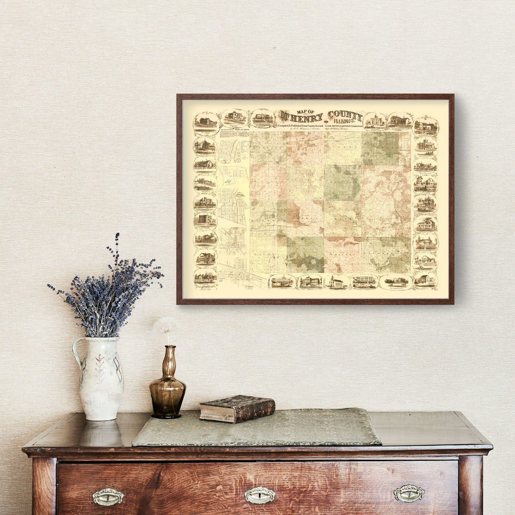 Vintage Map of McHenry County, Illinois 1862