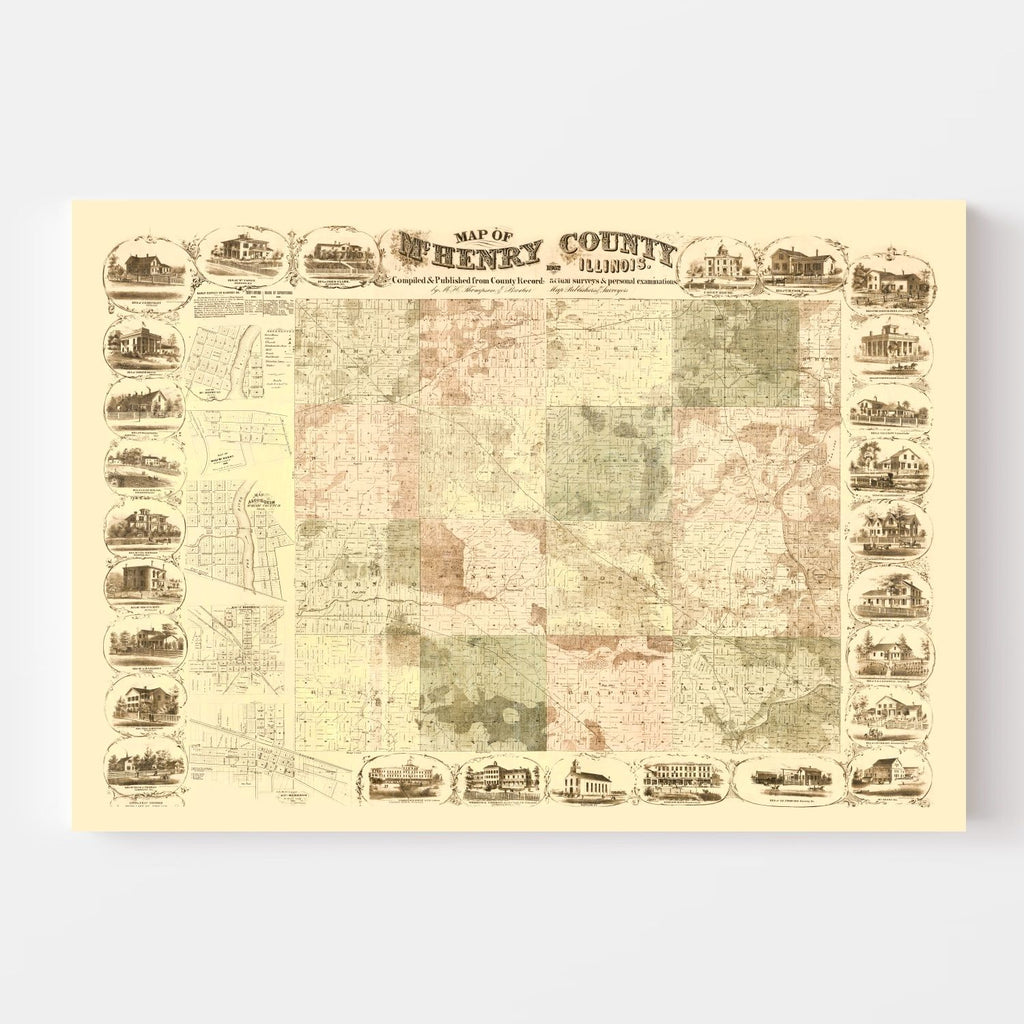 Vintage Map of McHenry County, Illinois 1862