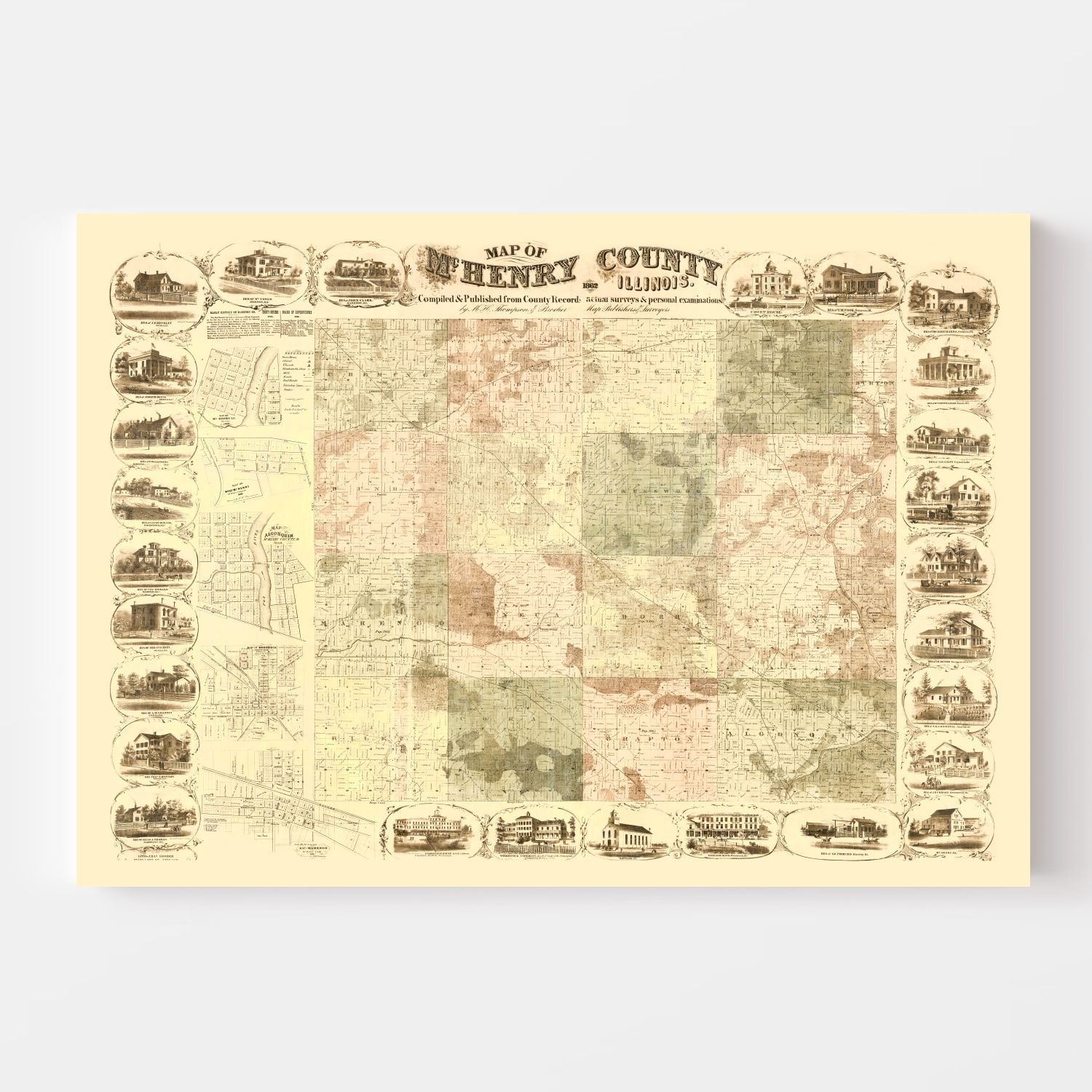 Vintage Map of McHenry County, Illinois 1862