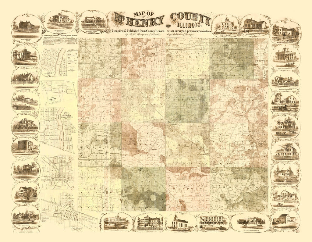 Vintage Map of McHenry County, Illinois 1862