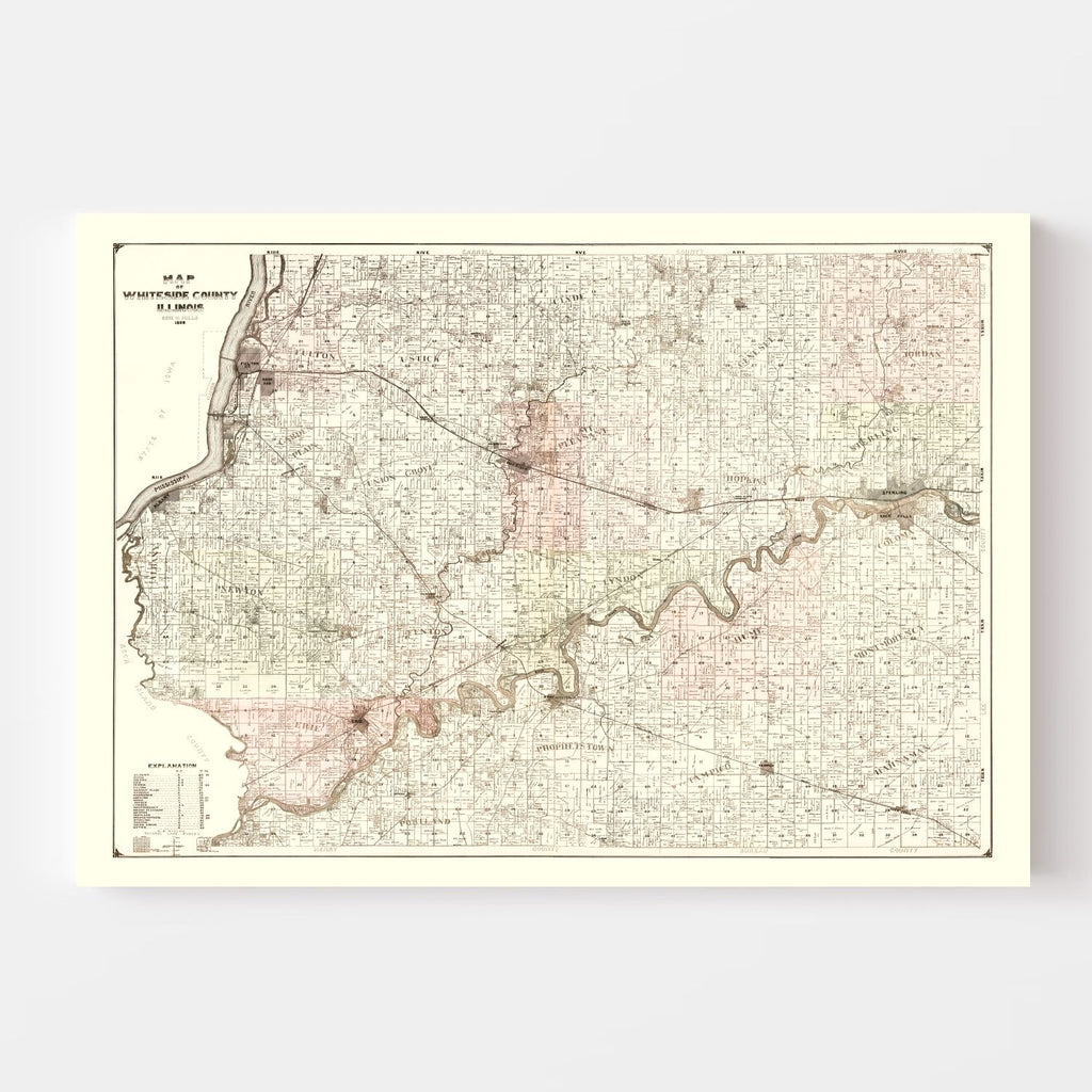 Vintage Map of Whiteside County, Illinois 1896