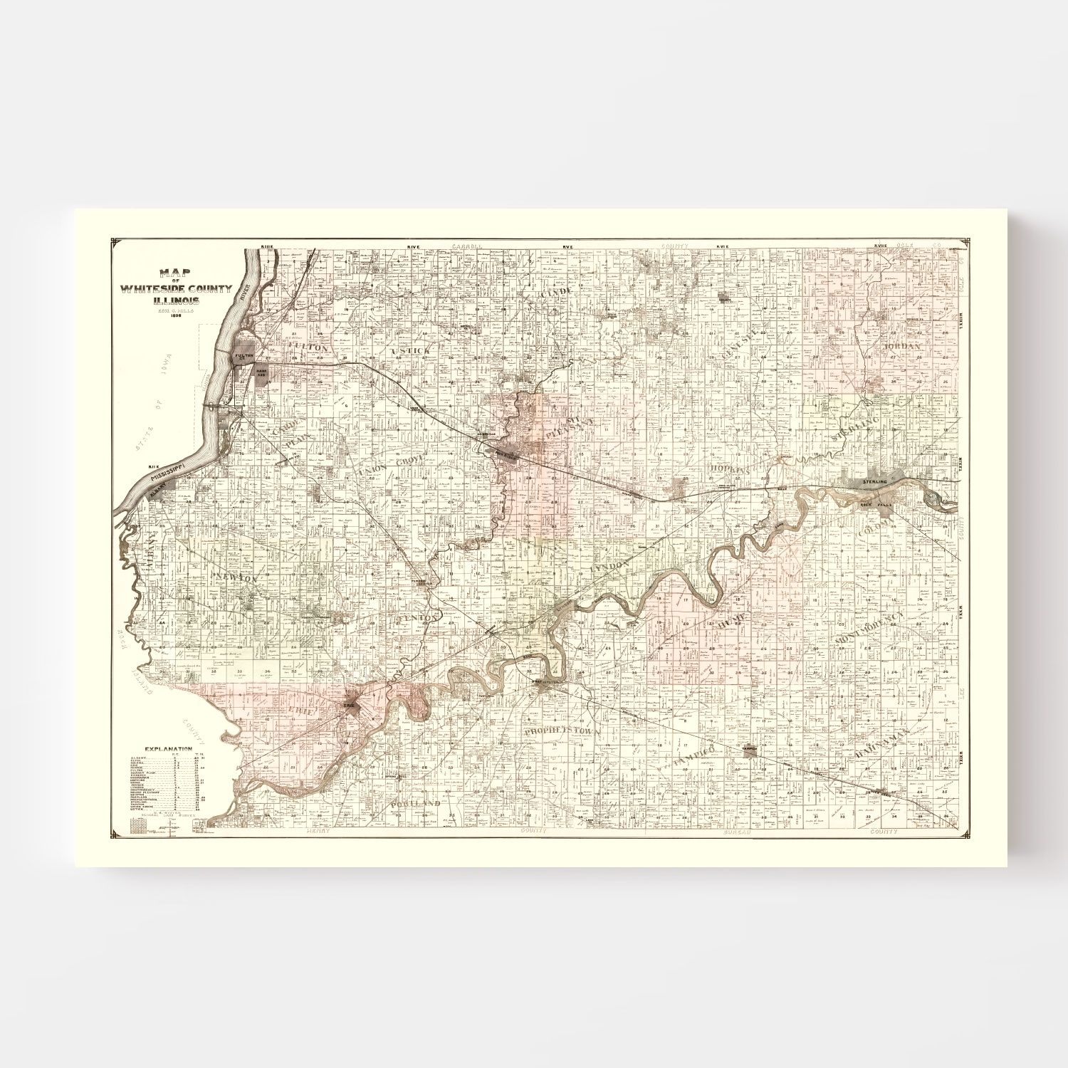 Vintage Map of Whiteside County, Illinois 1896