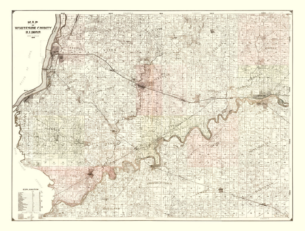 Vintage Map of Whiteside County, Illinois 1896