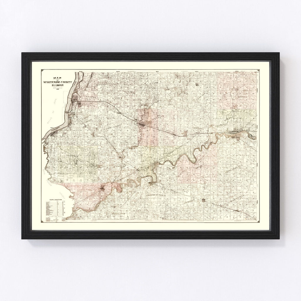 Vintage Map of Whiteside County, Illinois 1896
