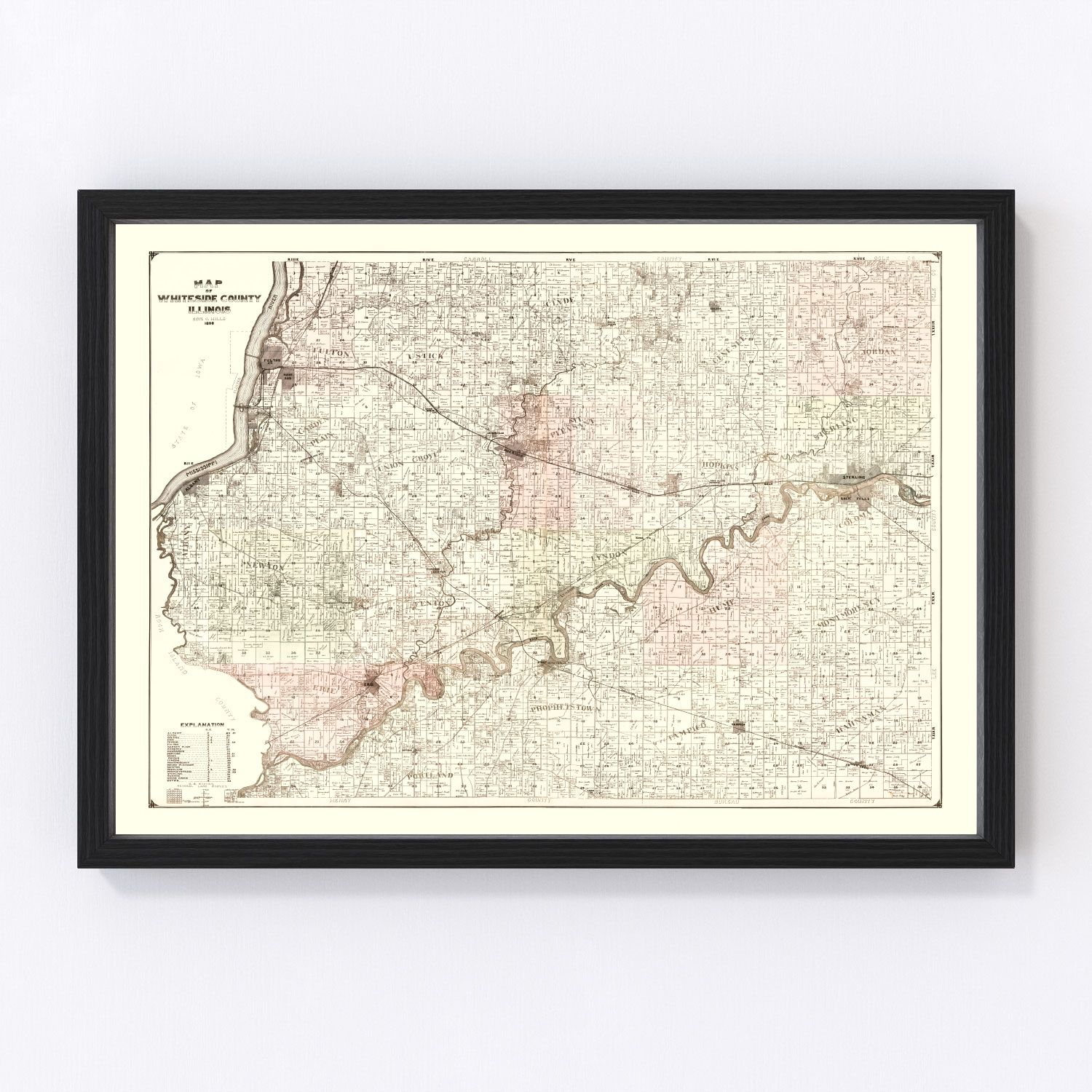 Vintage Map of Whiteside County, Illinois 1896