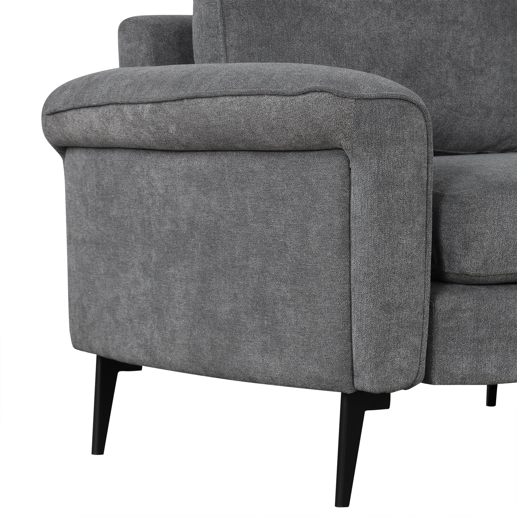 111' Upholstered 3-seater Sofa Curved Sofa Couch with Two Printed Pillows for Living Room, Dark Gray