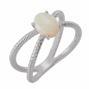 Sterling Silver 8x6 mm  Natural White Opal Criss-Cross Ring