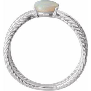 Sterling Silver 8x6 mm  Natural White Opal Criss-Cross Ring