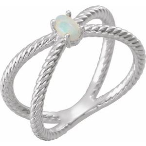 14K White Gold 5x3 mm  Natural White Opal Criss-Cross Ring