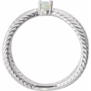 Platinum 5x3 mm  Natural White Opal Criss-Cross Ring