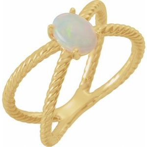 14K Yellow Gold 7x5 mm  Natural White Opal Criss-Cross Ring