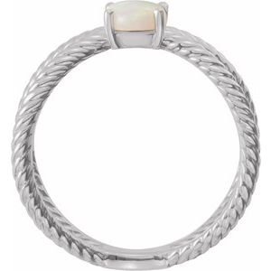 Platinum 7x5 mm  Natural White Opal Criss-Cross Ring
