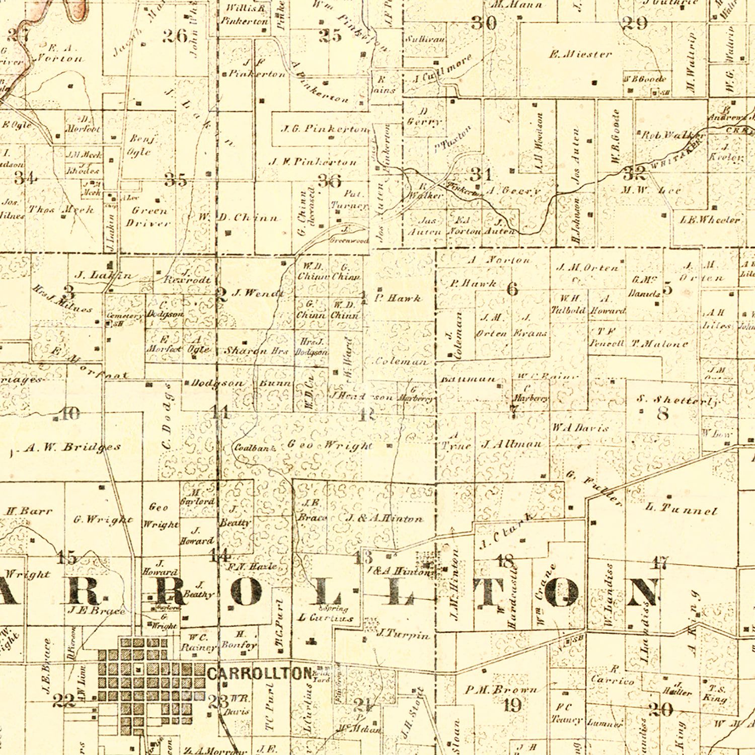 Vintage Map of Greene County, Illinois 1861