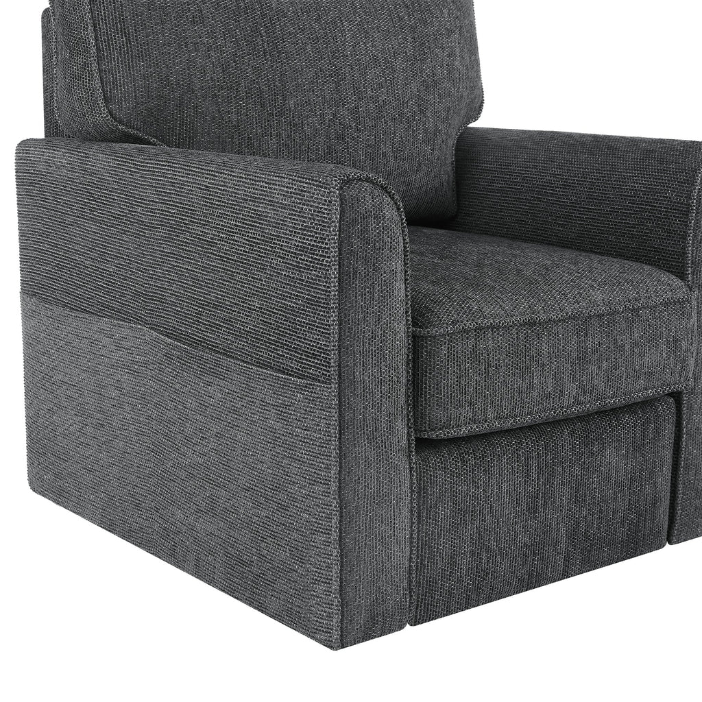 360° Swivel Chair Accent Barrel Armchair with Side Pockets, Grey Chenille, Compact Design for Living Room, Bedroom, Office
