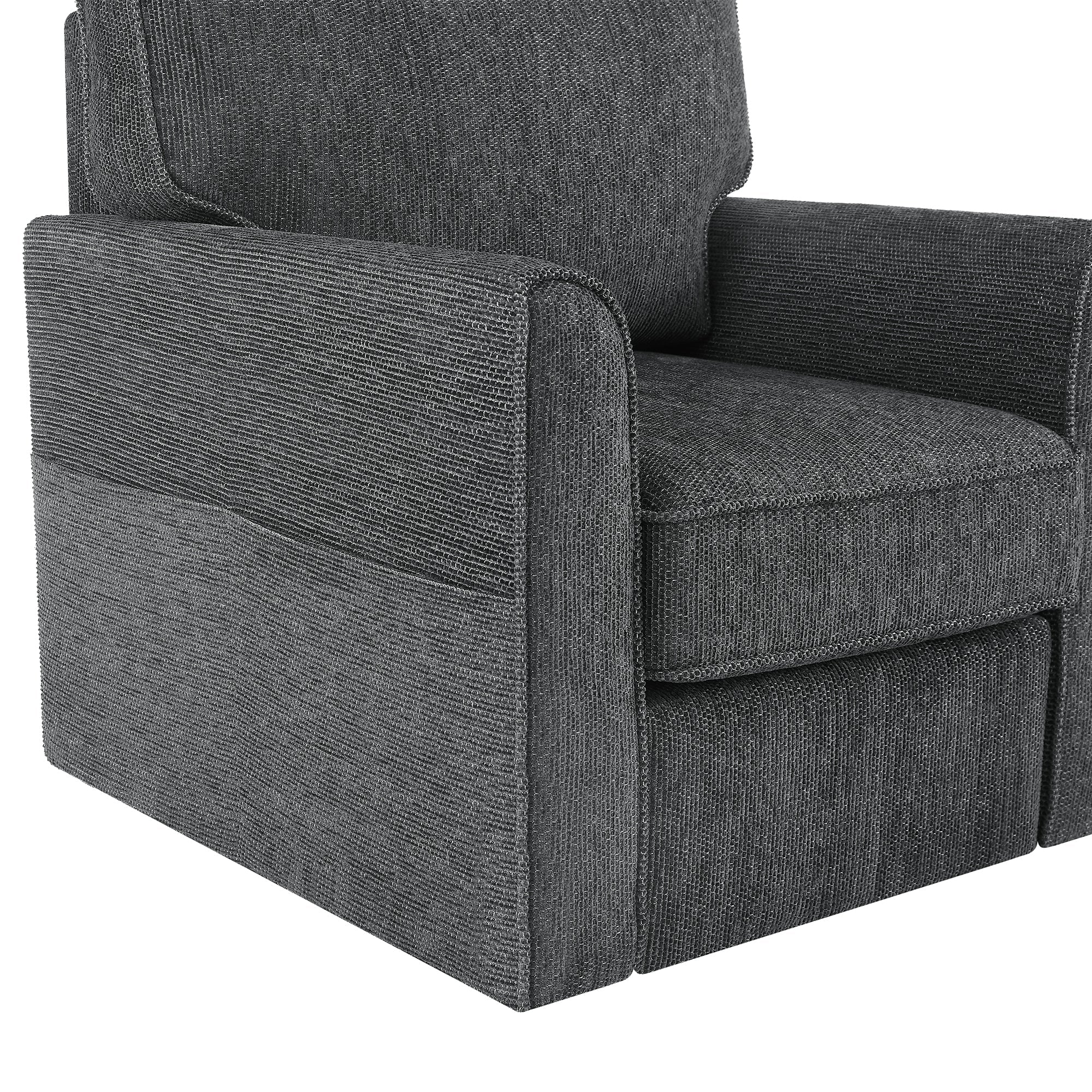 360° Swivel Chair Accent Barrel Armchair with Side Pockets, Grey Chenille, Compact Design for Living Room, Bedroom, Office