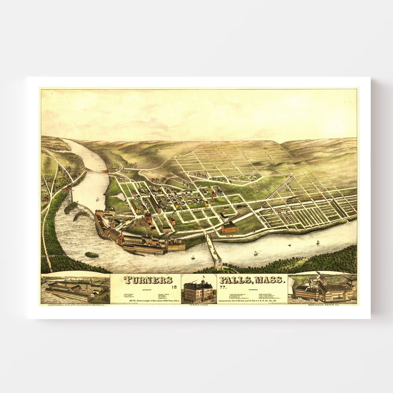 Vintage Map of Turners Falls, Massachusetts 1887