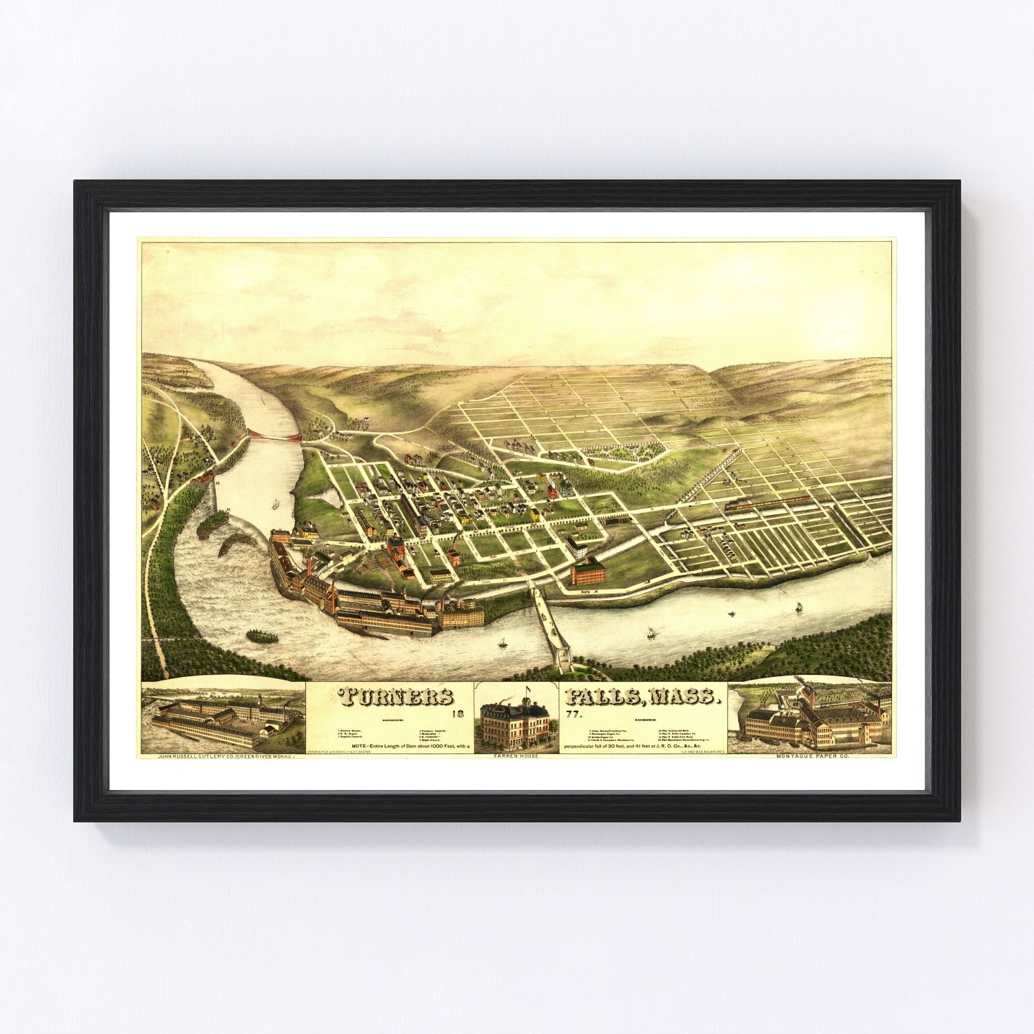 Vintage Map of Turners Falls, Massachusetts 1887