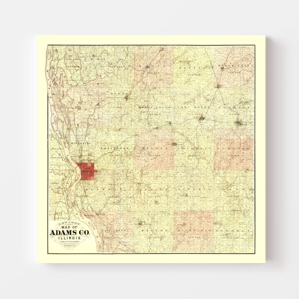 Vintage Map of Adams County, Illinois 1889