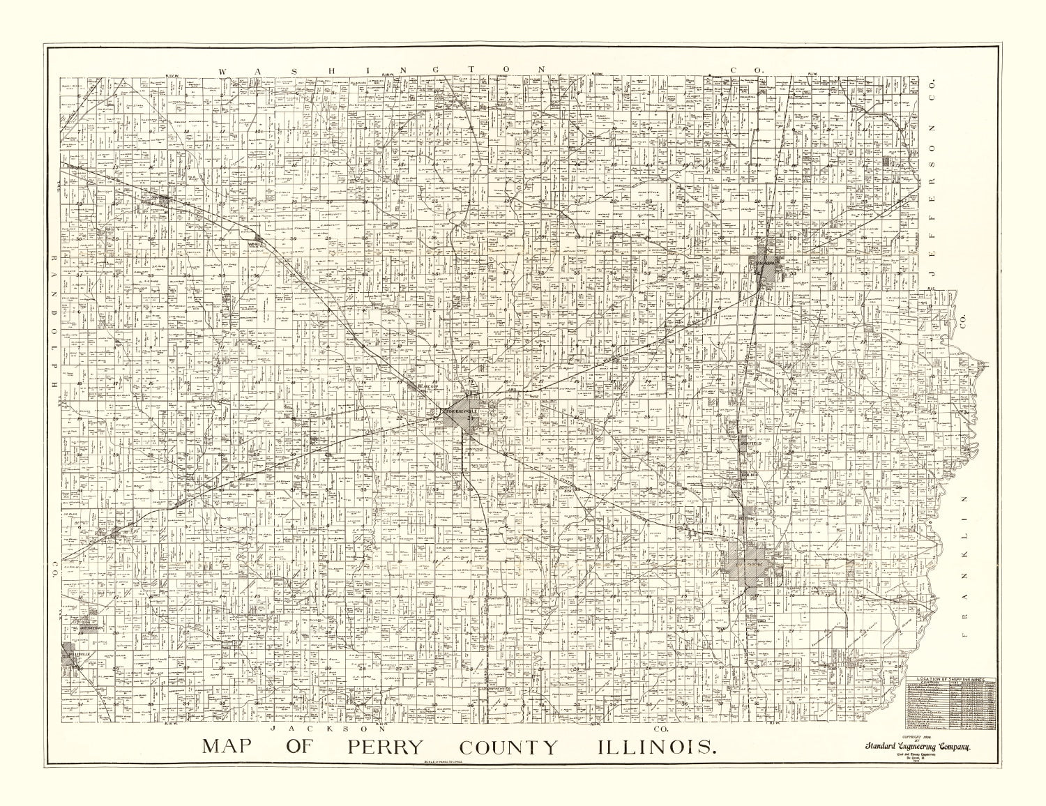 Vintage Map of Perry County, Illinois 1908