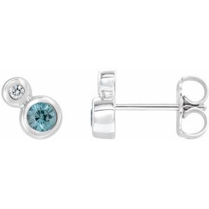 Sterling Silver 5 mm Natural Blue Zircon & 1/8 CTW Natural Diamond Earrings