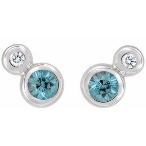 14K White Gold 4 mm Natural Blue Zircon & .06 CTW Natural Diamond Earrings – image 2