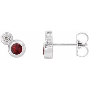 Platinum 4 mm Natural Mozambique Garnet & .06 CTW Natural Diamond Earrings