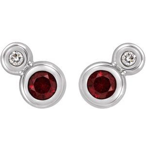 Sterling Silver 4 mm Natural Mozambique Garnet & .06 CTW Natural Diamond Earrings – image 2