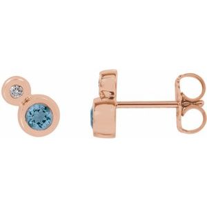 14K Rose Gold 4 mm Natural Aquamarine & .06 CTW Natural Diamond Earrings