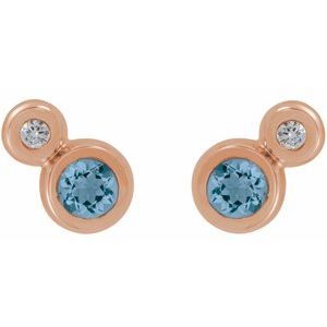 14K Rose Gold 5 mm Natural Aquamarine & 1/8 CTW Natural Diamond Earrings – image 2