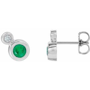 Platinum 4 mm Natural Emerald & .06 CTW Natural Diamond Earrings