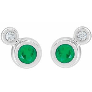 Platinum 4 mm Natural Emerald & .06 CTW Natural Diamond Earrings – image 2