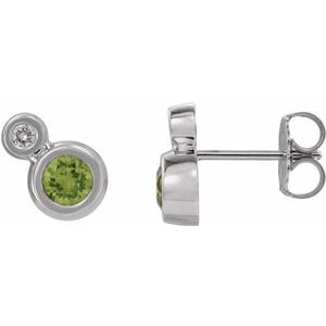 Platinum 4 mm Natural Peridot & .06 CTW Natural Diamond Earrings