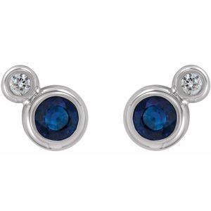 Sterling Silver 5 mm Lab-Grown Blue Sapphire & 1/8 CTW Natural Diamond Earrings – image 2