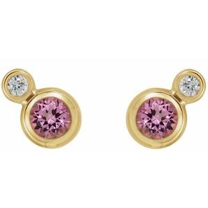 14K Yellow Gold 3 mm Natural Pink Tourmaline & .03 CTW Natural Diamond Earrings – image 2