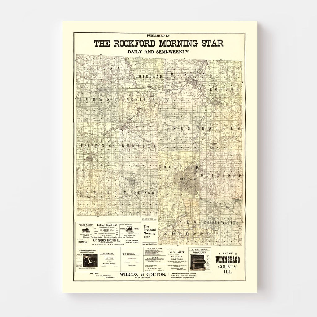 Vintage Map of Winnebago County, Illinois 1902