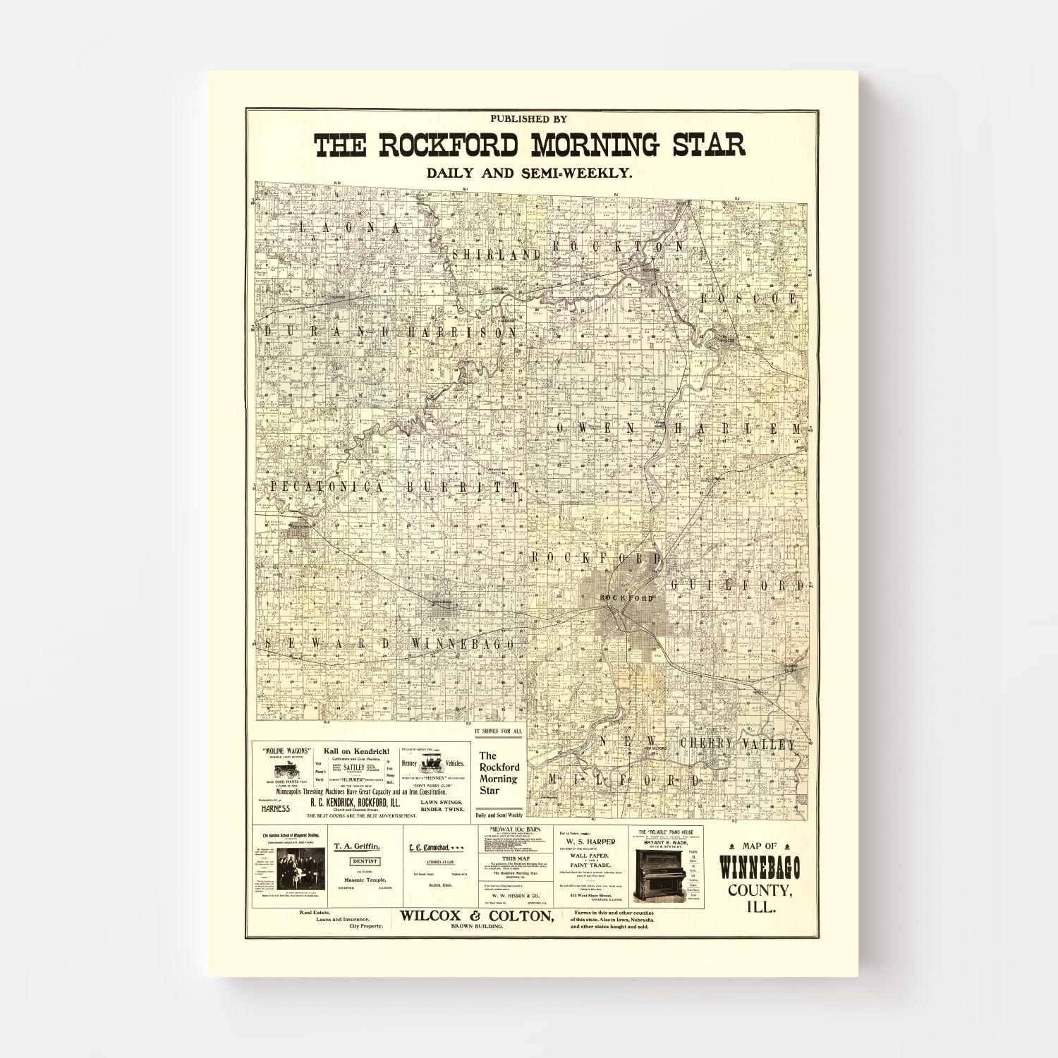 Vintage Map of Winnebago County, Illinois 1902