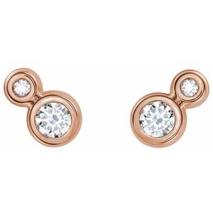 14K Rose Gold 3 mm Natural White Sapphire & .03 CTW Natural Diamond Earrings – image 2