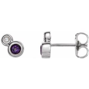 14K White Gold 5 mm Natural Amethyst & 1/8 CTW Natural Diamond Earrings