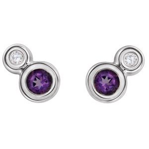 Platinum 3 mm Natural Amethyst & .03 CTW Natural Diamond Earrings – image 2