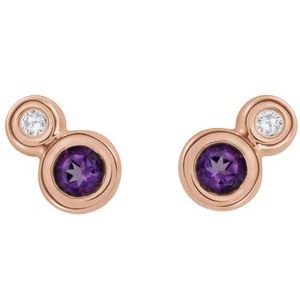 14K Rose Gold 4 mm Natural Amethyst & .06 CTW Natural Diamond Earrings – image 2