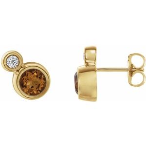 14K Yellow Gold 4 mm Natural Citrine & .06 CTW Natural Diamond Earrings