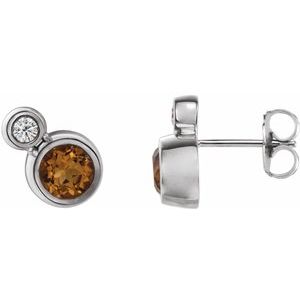 Platinum 3 mm Natural Citrine & .03 CTW Natural Diamond Earrings