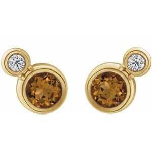 14K Yellow Gold 4 mm Natural Citrine & .06 CTW Natural Diamond Earrings – image 2
