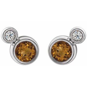 Platinum 4 mm Natural Citrine & .06 CTW Natural Diamond Earrings – image 2