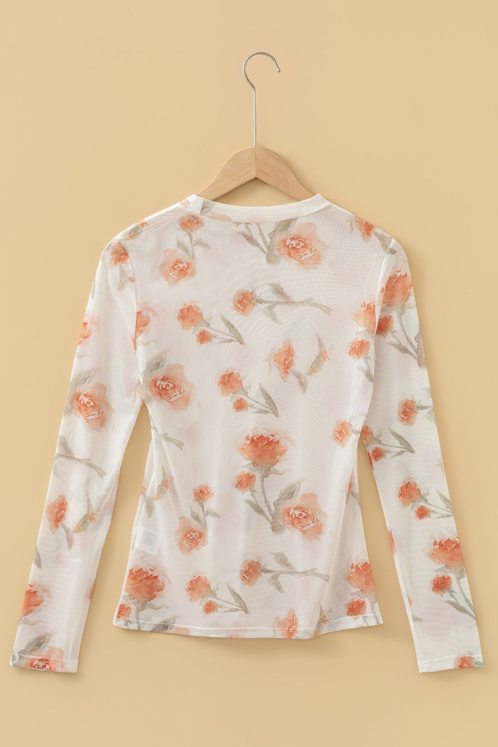 Plus Size Floral Sheer Mesh Long Sleeve Top
