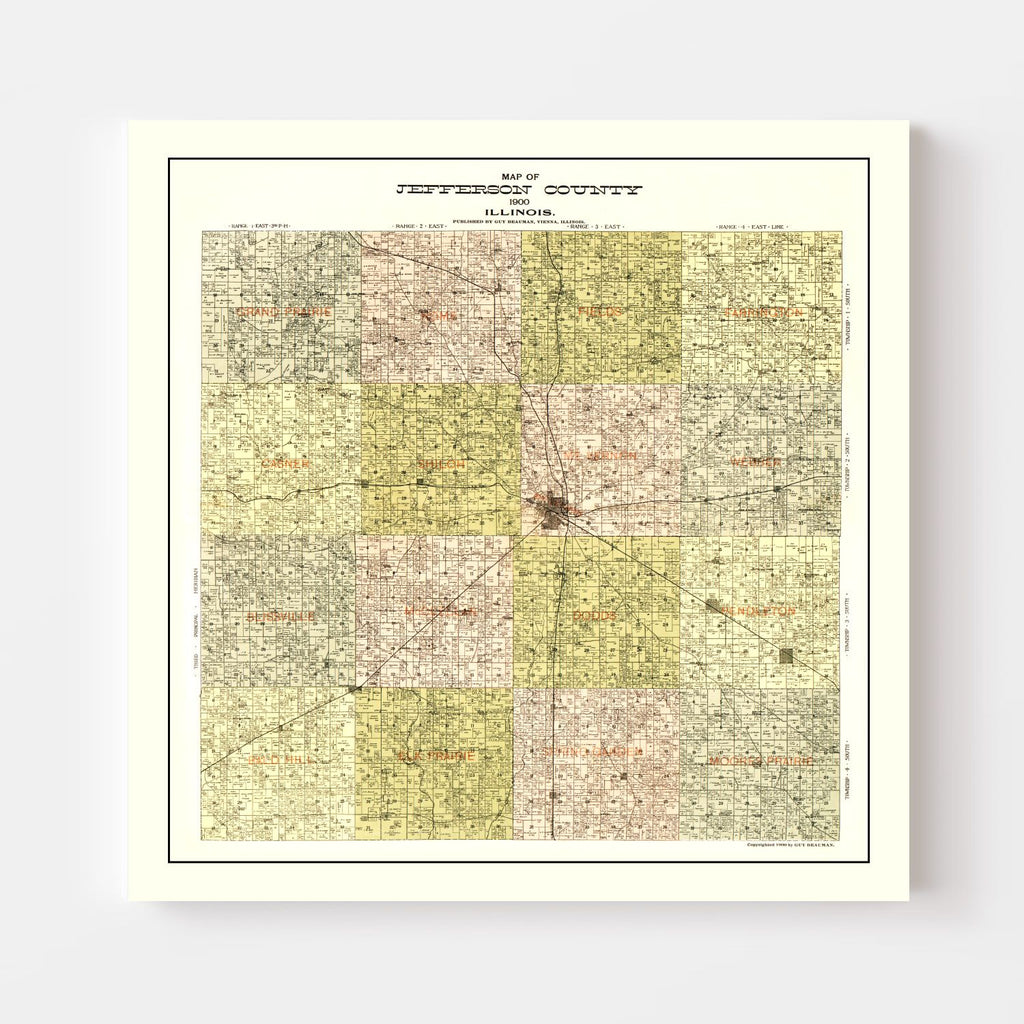 Vintage Map of Jefferson County, Illinois 1900